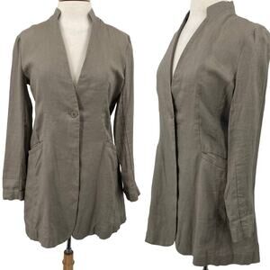 Eileen Fisher Jacket Organic Linen Single Breasted Button Front Taupe Womens XS